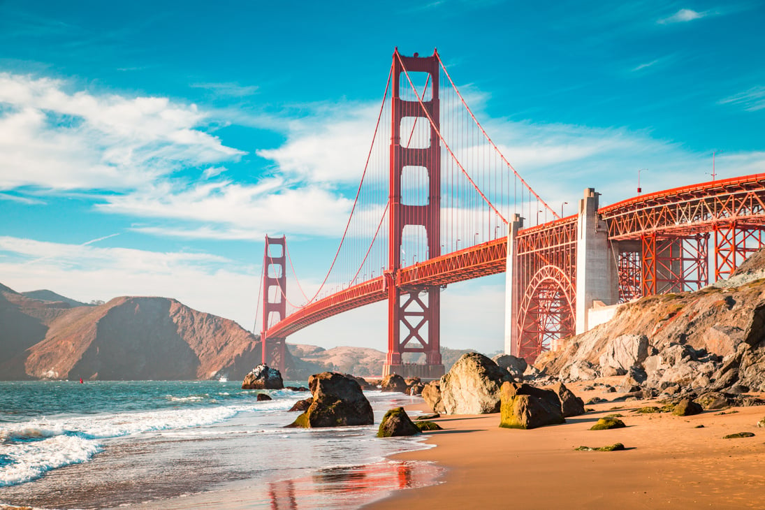 Golden Gate Bridge at sunset, San Francisco, California, USA